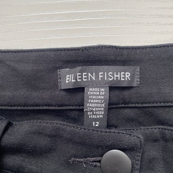 Eileen Fisher Womens Pants 12 Black Ponte Slim Straight Knit Stretch Work - Picture 3 of 6